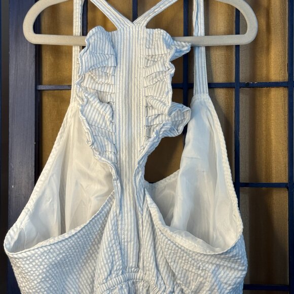Lauren James blue and white seer sucker halter dress women's size - Picture 3 of 7